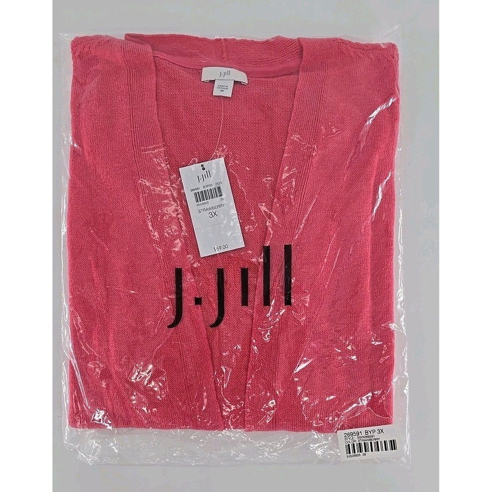 J Jill Open Cardigan Linen-Blend Women's 3XL Strawberry L.Weight Sweater NWT